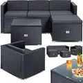 KESSER® Polyrattan Lounge Aruba – Gartenlounge für 4-5 Personen Gartenmöbel-Set Sitzgruppe aus 3er Gartensofa, Sessel, Hocker und Beistelltisc... - Grau