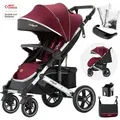Daliya® Rapidy Buggy / Kinderwagen 0-36 Monate / Sportwagen mit Liegeposition / Wickeltasche, Winterfußsack, Ess- & Spieltisch Linen Rot – Silber - Rot/Silber