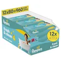 Pampers Fresh Clean Feuchttücher, 12 Packungen mit 80 Stück (960 Stück), zart duftende Reinigung auch für Hände & Gesicht