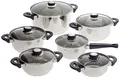 axentia Edelstahl-Topfset Karin 6-teilig, 5 Kochtöpfe & 1 Stiel-Kasserolle mit Glasdeckel, Kochtopf-Set mit Schüttrand & Sandwichboden für optimale Wärmeverteilung, Topf-Set für alle Herdarten geeignet (außer Induktion), Ø von 14 - 24 cm