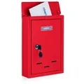 Relaxdays - Briefkasten Mit Namensschild, Aus Metall, Mit 2 Schlüsseln, Postkasten Schmal, Hxbxt: 30,5 X 21 X 7 Cm, Rot