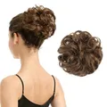 BARSDAR 100% Echthaar Haarteil Haargummi，Gelockt Unordentlich Dutt Extensions Echthaar Haarteil Haargummi Hochsteckfrisuren Unordentlicher Haarverlängerung für Damen Mädchen Mittleres Kastanienbraun
