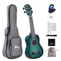 Winzz 21" Sopran Ukulele Anfänger Set Kinderm Erwachsene, Einzigartiges Farbdesign, mit Tasche, Stimmgerät, Zusätzlichen Saiten, Gurt, Noten-Aufkleber, Poliertuch-Dunkles Cyan