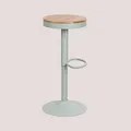 SKLUM Höhenverstellbarer Barhocker aus Stahl und Ulmenholz Bardder Celadon Mousse