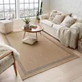 Taracarpet Outdoor & Indoor Teppich für Wohnzimmer Balkon Terrasse wetterfest Borneo Sisal-Jute-Optik naturfarben Natur Bordüre 140x200 cm