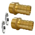2 Stück Schlauchtülle 1 Zoll Messing Schlauchverschraubung 1" AG x 25mm (1") Tülle, Schlauchanschluss mit 2 Schlauchschellen und Kostenlos Gewindedichtband (1" AG x 25mm (1") Tülle)