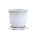 Plastard Blumentopf Durchmesser 40 cm mit Untersetzer Farbe Weiß runder Pflanzkübel Blumenkübel Gartentopf aus Kunststoff witterungsbeständiger für Innen und Außen