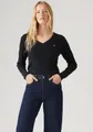 Langarmshirt "ESSENTIAL HM LS VNECK", mit Logo Stickerei, Gr. L (40), CAVIAR