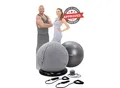 Miweba Sports 4in1-Gymnastikball-Set, Sitzball, 65 cm, Ballschale, Pumpe, Bezug, Schlingentrainer (Grau)