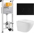 Domotechnika | Wc Set Zoldo - Vorwandelement - Unterputzspülkasten - Weiß Glänzend - Spülrandlos -  - Hygienisch Und Leicht Zu Reinigen - schwarzer Knopf