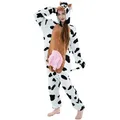 Corimori Partyanzug Onesie Ganzkörper Kostüm für Erwachsene, Kuh-Kostüm Bauernhof Damen Karneval Tier-Kostüme Kuh mit rosa Euter,M weiß M (Körpergröße 155-165cm)