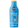 NIVEA SUN Schutz & Bräune Sonnencreme LSF 30 (200 ml), Sonnenmilch mit Pro-Melanin-Extrakt für eine ebenmäßige Bräune, sofortiger Sonnenschutz mit UVA/UVB-Filtersystem