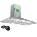CIARRA CBCS9201  Dunstabzugshaube 90 cm Umluft Abluft 370m³/h mit CBCF002X2 Aktivkohlefilter 3 Leistungsstufen Silber Edelstahl Pyramide Wandmontage Wandhaube Abzugshaube