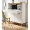 Sekretär "Hygge" weiß und Eiche Schreibtisch skandinavisch 100 cm, Soft-Close - Weiß/Naturbelassen