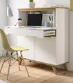 Sekretär matt weiß echt und Eiche Schreibtisch Kommode Soft-Close 8 Fächer Hygge