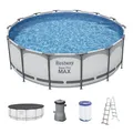 Bestway Steel Pro MAX Frame Pool Komplett-Set mit Filterpumpe Ø 427 x 122 cm, lichtgrau, rund