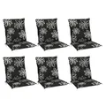 Beautissu Flores Niedriglehner Auflagen 6er Set für Gartenstühle – Sitzpolster 100x50 cm Gartenstuhlauflage Niederlehner UV-Lichtecht – Sitzkissen Outdoor in schwarz mit Blumen