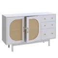 B-Ware Sideboard MCW-P52, Schubladen Staufächer, Poly-Rattan MDF Melamin, weiß
