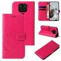 LBH Handy Hülle für Xiaomi Redmi Note 9 Case Handytasche Schmetterling Blumen Flower Standfunktion Schutzhülle Magnet Rundum Schutz 360 Grad Flipcase Cover Pink