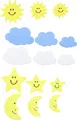 Glorex Moosgummi Sticker Sonne Mond Wolken selbstklebend 52 Stück