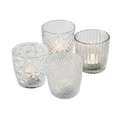 4tlg. Windlicht MARILU klar transparent Muster geriffelt aus Glas Teelichthalter