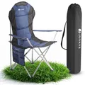 Juskys® Campingstuhl Lido faltbar inkl. Getränkehalter, Seitentasche & Tragetasche - Camping Klappstuhl gepolstert mit Armlehne & Rückenlehne - Blau