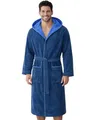 Morgenstern Bademantel Herren Kapuze 100% Baumwolle Frottee OEKO-TEX Velours Morgenmantel Lang Finn Blau XXL