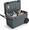 COSTWAY 71L Isolierbox tragbar, Kühlbox inkl. Alugriff, Rädern, Flaschenöffner und Abflusssystem, Wärmebehälter Thermobox bis 100kg