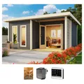 KONIFERA Saunahaus Maiko 5 SET A, BxTxH: 369 x 369 x 229,5 cm, 38 mm, Ofen 9 kW Bio externe Strg easy
