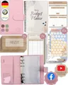 BeginnerBudget® Budget Planner Deutsch - Starterset mit Sparchallenge Budgetplaner deutsch - Sparen mit Umschlagmethode + Anleitung - Ringbuch A6 - Binder A6 Litchi-Style (Rosa (mit Budgetplaner))