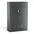 Wiltec Briefkasten anthrazit V2 Postkasten mit Namensschild, großem Briefschlitz und 2 Schlüsseln Wandbriefkasten aus pulverbeschichtetem Stahl
