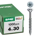 SPAX Universalschraube, 4,0 x 30 mm, 1000 Stück, T-STAR plus, Senkkopf, Teilgewinde, 4CUT, WIROX A3J, 0191010400305