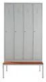 Schrank & Stuhl Spind – Metallspind mit 4 Abteilen und Sitzbank | 30 cm Abteilbreite, Lieferung komplett montiert | RAL 7035 lichtgrau