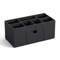 BIGSO VENDELA Schreibtisch Organizer mit 7 Fächern und Schublade – Ablagebox aus Faserplatte und Papier in Leinenoptik – Schreibtischset für Büromaterial – schwarz
