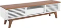 BELIANI Fernsehtisch Dunkler Holzfarbton Weiß Spanplatte 44 x 149 x 35 cm Modern Retro Stil Multifunktional Viel Stauraum Wohnzimmer
