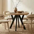 Runder Ausziehbarer Tisch für Esszimmer, PERO, Loft-Stil, Skandinavische, Durchmesser: 100 / 150 cm, Farbe: Eiche Craft Golden / Schwarz - Braun
