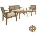 Sweeek - Garten-essgruppe Aus Holz Und Rattan, 4 Sessel Natur / Beige