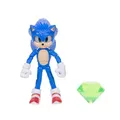 Sonic The Hedgehog Sonic 3 Movie Sonic mit Smaragd-Accessoire, Spielzeugfigur von Jakks Pacific, 13 cm groß, hochbeweglich, offiziell Lizenziertes Sonic 3 Movie, empfohlen ab 3 Jahren