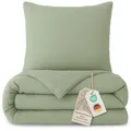 LAYNENBURG Premium Musselin Bettwäsche 155x220 cm + 80x80 cm - Oeko-Tex – 100% Baumwolle – atmungsaktiv & bügelfrei – 3 lagiges Musselin mit Reißverschluss & Haltebändern (salbeigrün)