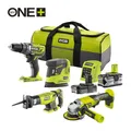 RYOBI 18V ONE+ Kombo-Kit 4-teilig inkl. 1 x 2,0 Ah, 1 x 4,0 Ah Akku & Ladegerät