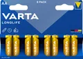 VARTA Batterien AA, 8 Stück, Longlife, Alkaline, 1,5V, ideal für Fernbedienungen, Wecker, Radios,  Germany