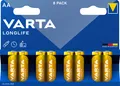 Varta Batterie Alkaline, Mignon, AA, LR06, 1.5V Longlife, Retail Blister (8-Pack