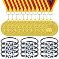 Donrime 12 Stück Medaillen Fußball, 12 Stück Fußball Armbänder Fussball Party Mitgebsel Kindergeburtstag Gastgeschenke für Kinder Junge Mädchen Geburtstagsgeschenk Geburtstag Party Zubehör