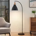 Lindby Stehlampe Skandi Holz Metall, Stehleuchte Metall Lampenschirm schwarz, Le