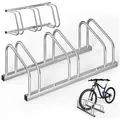 monzana Fahrradständer, für 3 Fahrräder 65 mm Reifenbreite Mehrfachständer Aufstellständer silberfarben 32 cm x 84 cm x 27 cm