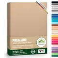 Premium Spannbettlaken, extra schwer und dick, 97% Mako-Jersey-Baumwolle und 3% Elasthan, auch Boxspringbett geeignet, 140 x 200-160 x 220 cm, Sand/Cappuccino