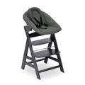 hauck Alpha Newborn Set Plus, Dark Grey - Babystuhl mit Premium Neugeborenenaufsatz ab Geburt, Mitwachsender Holzhochstuhl bis 90 kg Inklusive 5-Punkt-Gurt, Schrittgurt & Schutzbügel