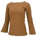 GURU SHOP Basic Langarmshirt, Yogashirt mit Trompetenärmeln - Mustard, Damen, Size:S
