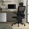 ML-Design Bürostuhl ergonomisch, Schwarz, aus Mesh, mit verstellbarer Kopfstütze - Schwarz