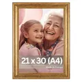VictoR Bilderrahmen Goya in gold in 21x30 cm (A4) - Leiste: 31x19mm - Fotorahmen im vintage Stil mit bruchsicherem Acrylglas - Bilderrahmen A4 gold